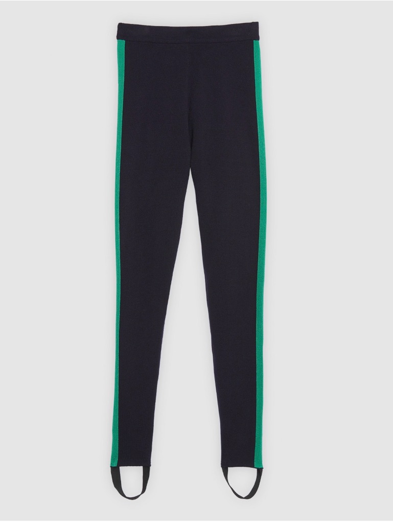 Sandro Navy Leggings With Green Side Stripe